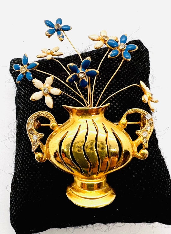 Rare REINAD Trembler Enamel Flowers Gold Tone Pot… - image 4