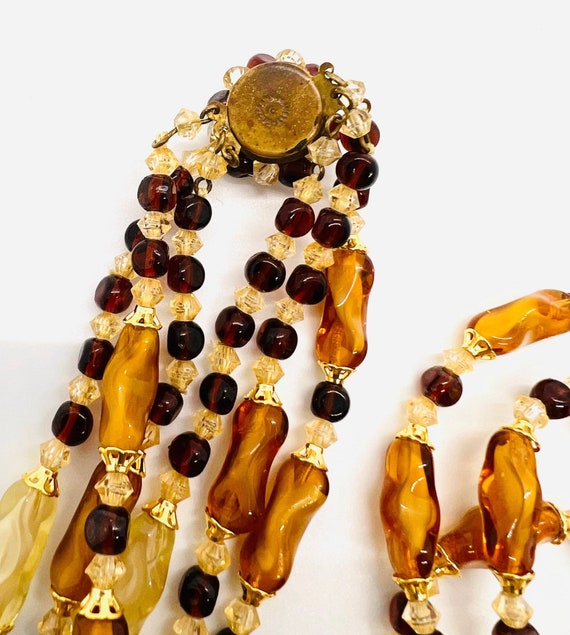 WEST GERMANY 3 Strand Topaz Glass Beaded Necklace… - image 10