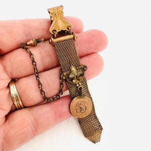 Victorian Mesh Pocket Watch Fob Gold Filled Ornate Monogram Antique Jewelry