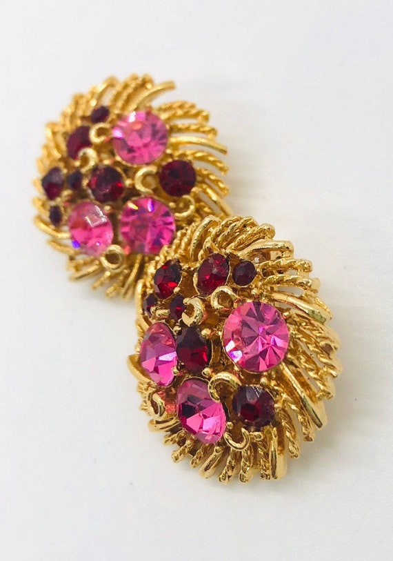 Beautiful LISNER Pink & Red Rhinestone Earrings S… - image 5