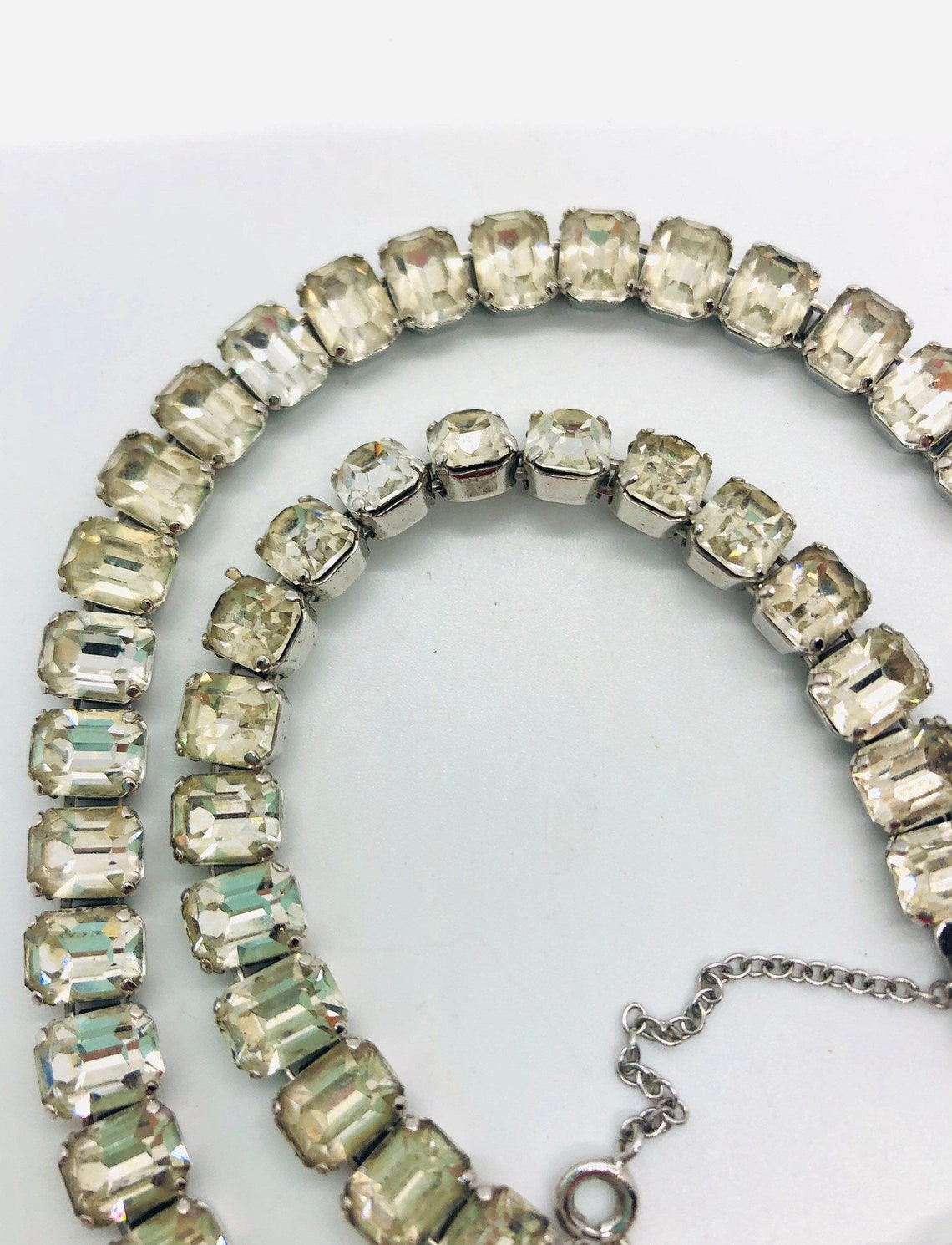 EISENBERG Emerald Cut Clear Rhinestone Necklace Rhodium Signed | Etsy