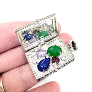 WHITNEY KELLY Sterling Silver Multi Gemstone Treasure Chest Pendant 31gm Signed Fine Vintage Designer Jewelry