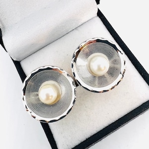 ANSON Modernist Sterling Silver & Genuine Pearl Cufflinks Cuff Links 11g Vintage Mens Jewelry Suit Accessories