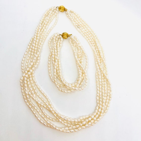 Multi Strand Freshwater Pearl Necklace & Bracelet… - image 4