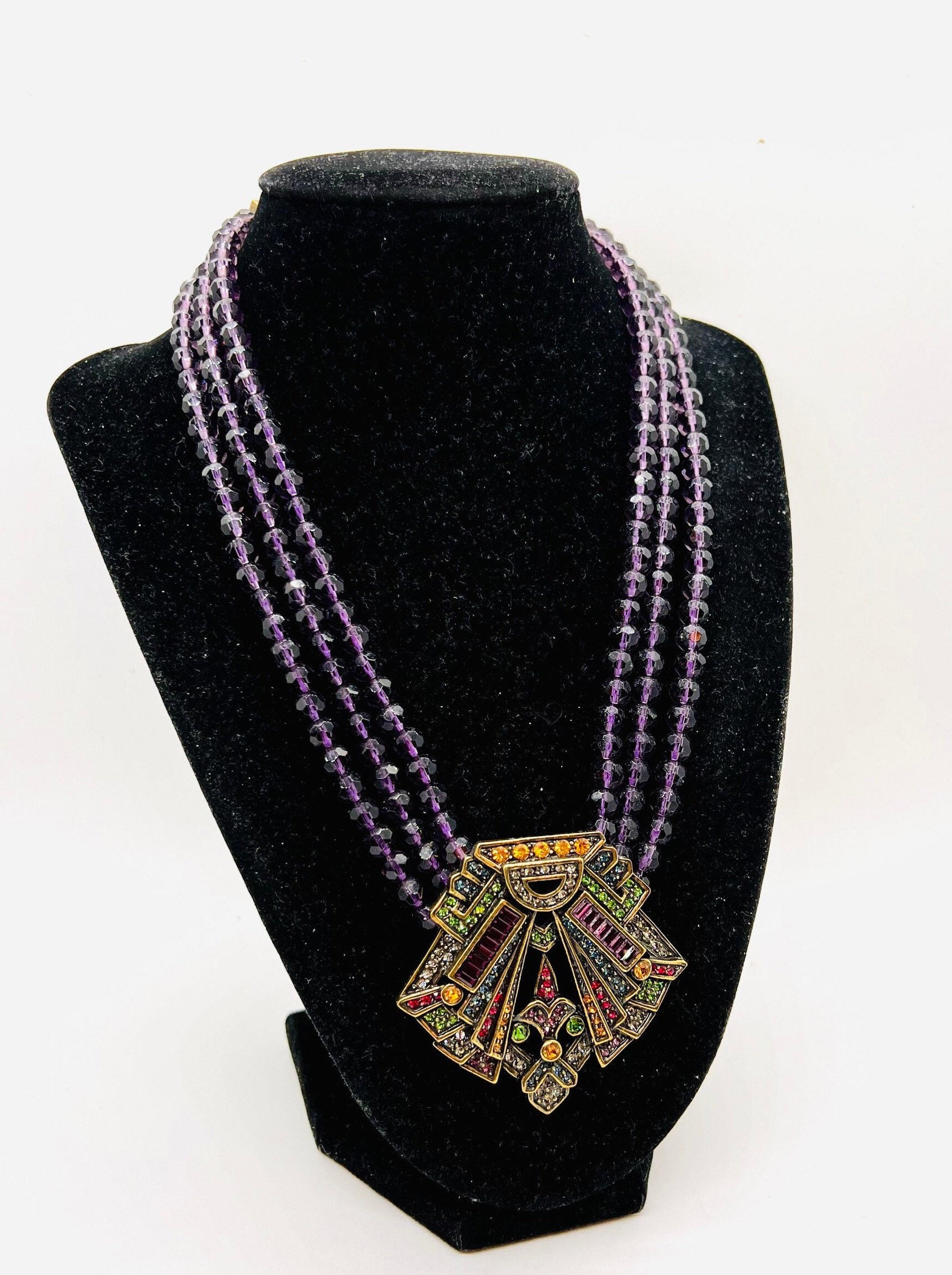 ■VINTAGE HOLLYWOOD■ Nature Daisy Beads Necklace VH2479NE00 Heidi Daus “EASE INTO BEAUTY” 3 Strand Faceted Amethyst