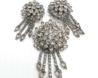 JULIANA Delizza & Elster Clear Rhinestone Brooch Earrings Demi Vintage Designer Jewelry