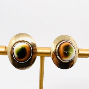 Art Deco Sterling Silver Operculum Earrings Gold Wash 10gm Fine Vintage Jewelry