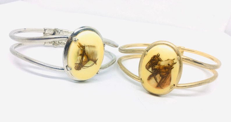 Lot 2 Horse Lovers Clamper Bracelets Equestrian Theme Vintage Jewelry