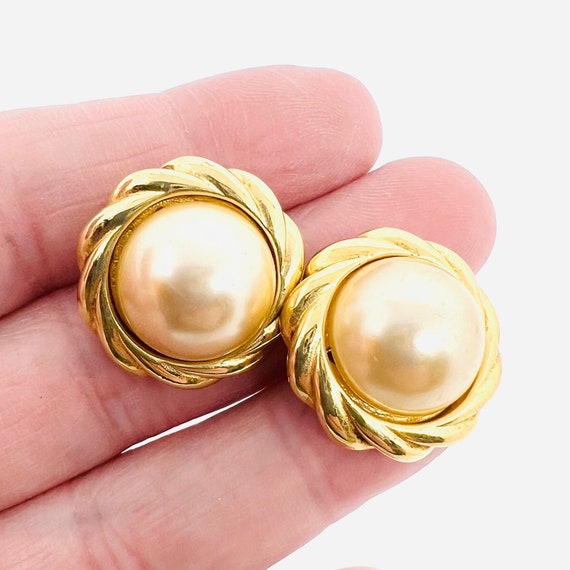 KJL Kenneth Lane Classic Gold Tone Faux Pearl Ear… - image 1