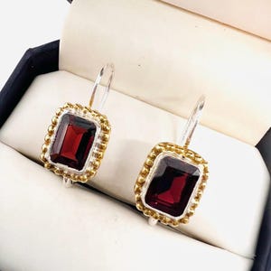 Sterling Silver 1.6ct  Genuine Garnet Drop Dangle Earrings Gemstone Fine Vintage Jewelry