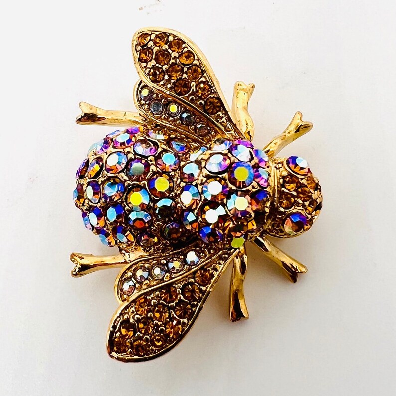 Sparkling Pink AB Rhinestone Bug Insect Brooch Signed Vintage Designer ...