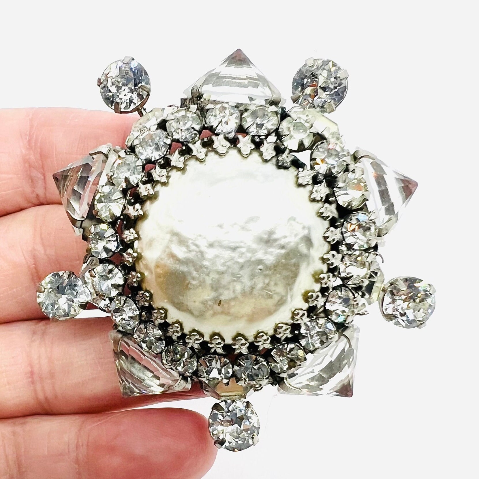 SCHREINER New York 1950's Gray Brown Crystal Faux Pearl