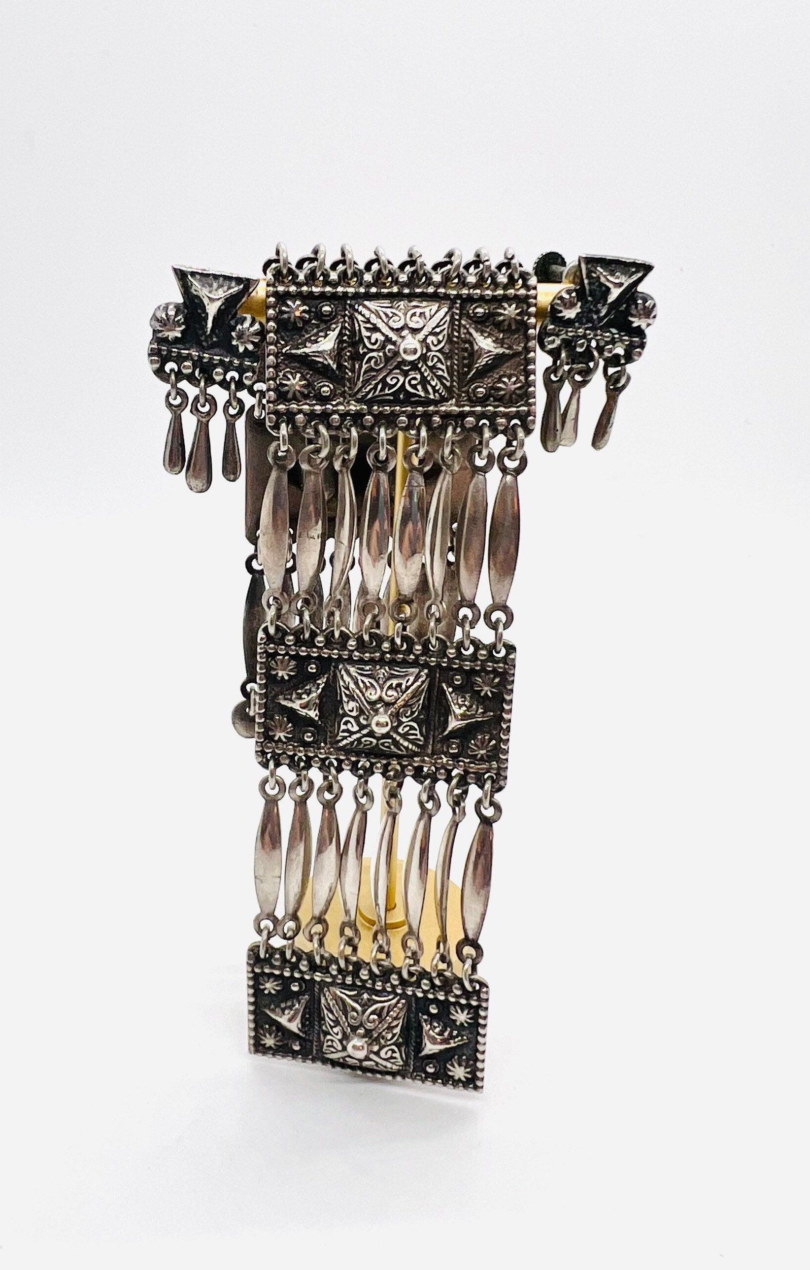 Early Sterling Silver Mexico Mayan Aztec Pyramid Bracelet