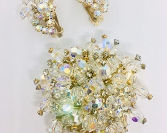 Juliana Delizza & Elster Huge AB Cha Cha Brooch Earrings Demi Vintage Jewelry