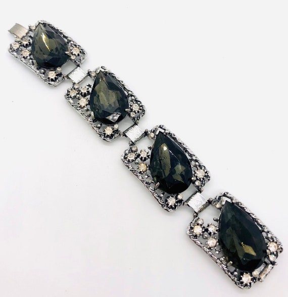 Wide Pear Shaped Smoky Topaz Rhinestone Bracelet … - image 8