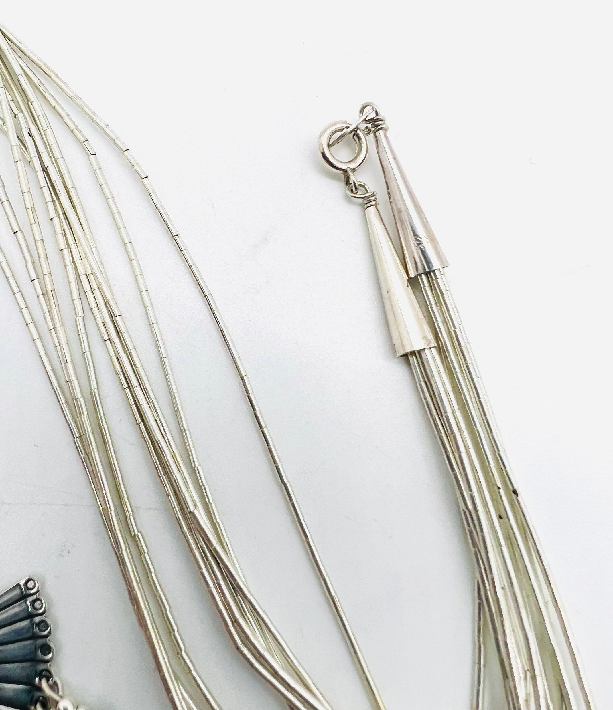QT QUOC Navajo Liquid Sterling Silver Concho 5 Strand Necklace 