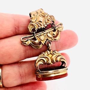 Victorian Gold Filled Carnelian Glass Watch Fob: Art Nouveau Figure