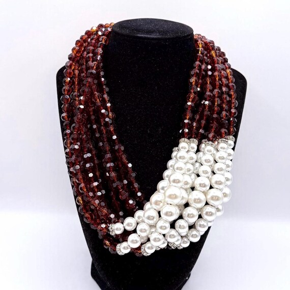 Angela CAPUTI Faceted Acrylic & Glass Pearl Beaded Necklace Italy Vintage Designer Jewelry
