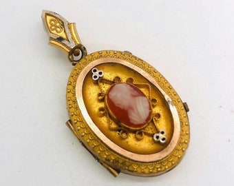 Victorian Gold Filled Cameo Memory Hair Photo Locket Mourning Vintage Antique Jewelry