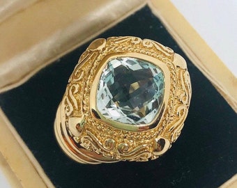 Colleen Lopez Sterling Silver Vermeil BLUE TOPAZ Ring Etruscan 10.5gm Sz7 MINT Signed Designer Vintage Jewelry Etsy