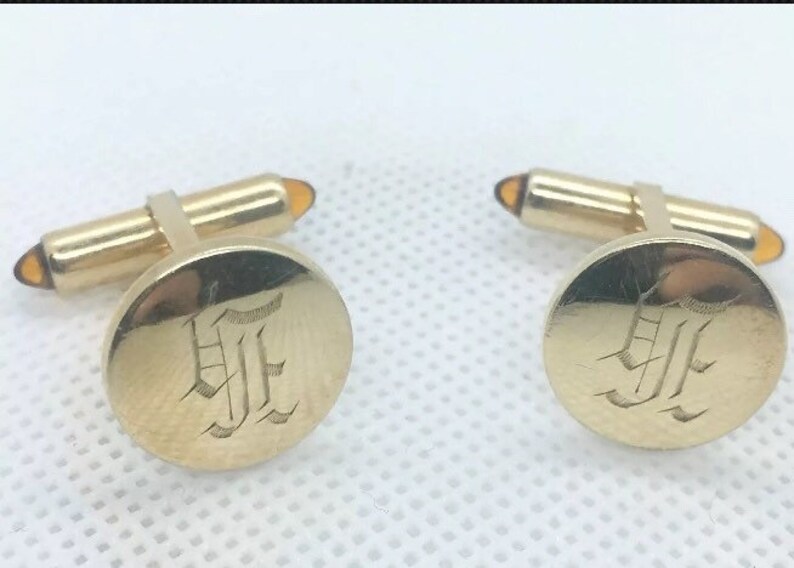 Krementz Gold Filled Amber Bullet Cufflinks Monogram MCM Vintage Mens Jewelry image 1