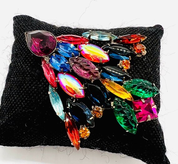 Amazing Molded Glass & Multicolored Rhinestone Bi… - image 3