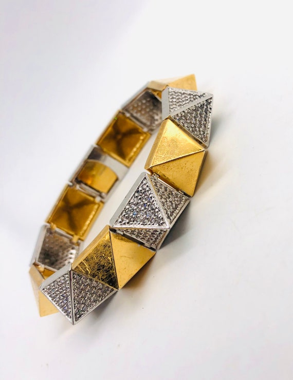 Chunky Pyramid Bracelet Two Tone CZ Set Designer … - image 3
