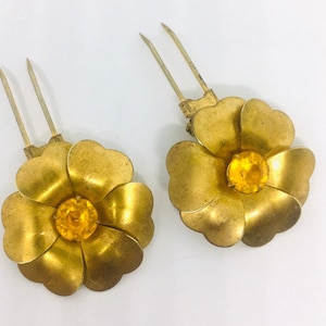 Sweet Set Rhinestone Fur Clips Gold Tone Vintage Jewelry