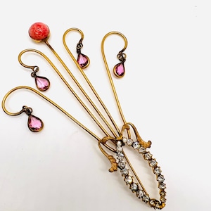Antique Victorian Tall Stylized Flower Pot Brooch 4 1/2 Inch Dangles Vintage Jewelry