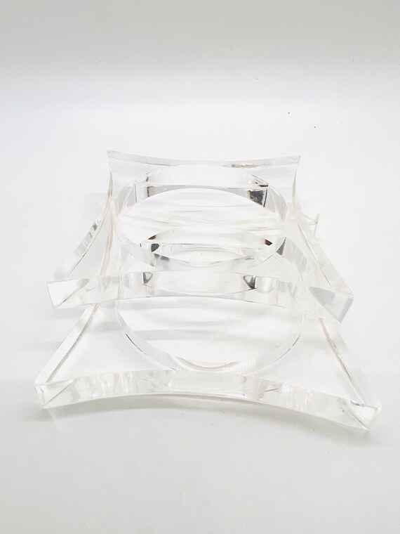 Two HUGE Clear Lucite Acrylic Geometric Bangle Br… - image 4