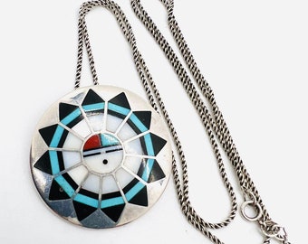 Sterling Silver M.KALLESTEWA Inlaid Sunface Zuni Necklace