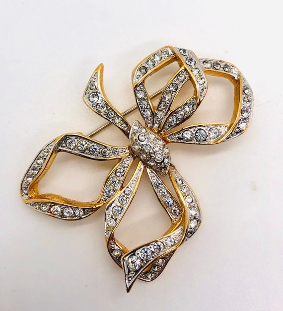 Sparkling Clear Pave Set Rhinestone Stylized Bow … - image 5