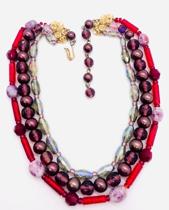 Elsa SCHIAPARELLI Triple Strand Art Glass Beaded … - image 4