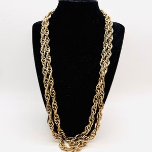 Long 54in Heavy Etched Triple Link Chain Necklace Thick Chunky Vintage Jewelry