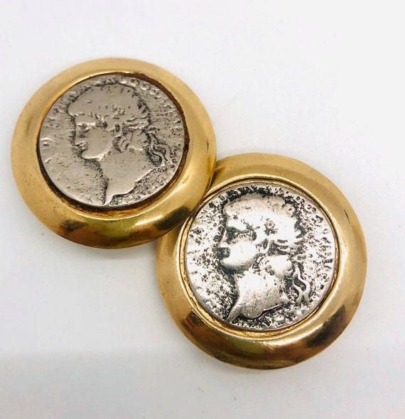 Huge Mega Faux Roman Coin Earrings 80’s Statement… - image 3