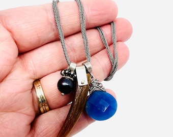 Beth ORDUNA Sterling Silver Gemstone Charm Necklace Chalcedony Pearls Signed Fine Vintage Designer Jewelry