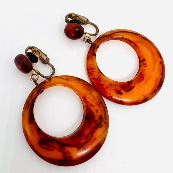Vintage Lucite Iced Tea Drop Earrings: Long Circl… - image 2