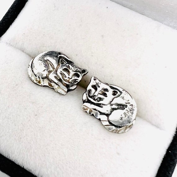 Sterling Silver Kitty Cat Earrings Posts Cat Love… - image 1