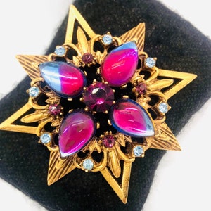FLORENZA Large Givre Rhinestones Maltese Cross Brooch Signed Vintage Jewelry
