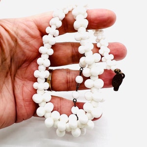 MIRIAM HASKELL Chunky White Puzzle Glass Beaded Necklace Signed Vintage Designer Jewelry