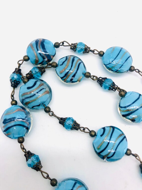 Murano Venetian Blue Aventurine Glass Beaded Neck… - image 6