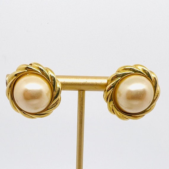 KJL Kenneth Lane Classic Gold Tone Faux Pearl Ear… - image 2