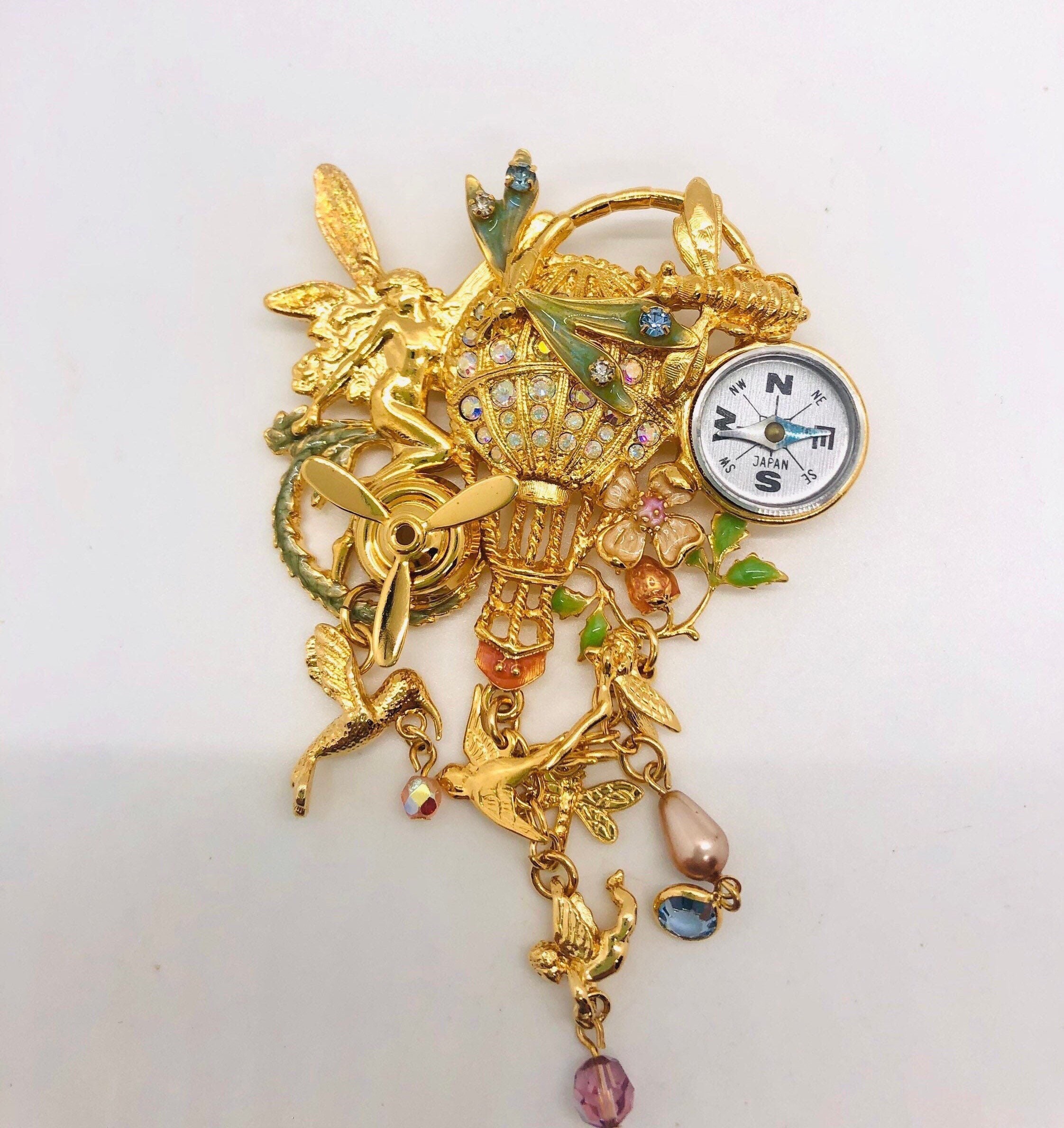 Huge KIRKS Folly Flying Fantasy Brooch Moving Parts Original Box