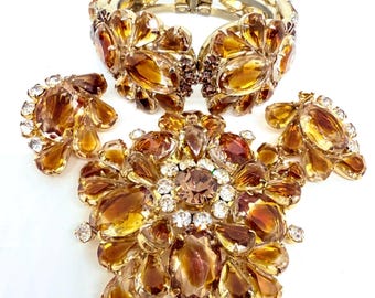 JULIANA Delizza & Elster Givre Glass Bracelet Brooch Earrings Book Piece Vintage Designer Jewelry