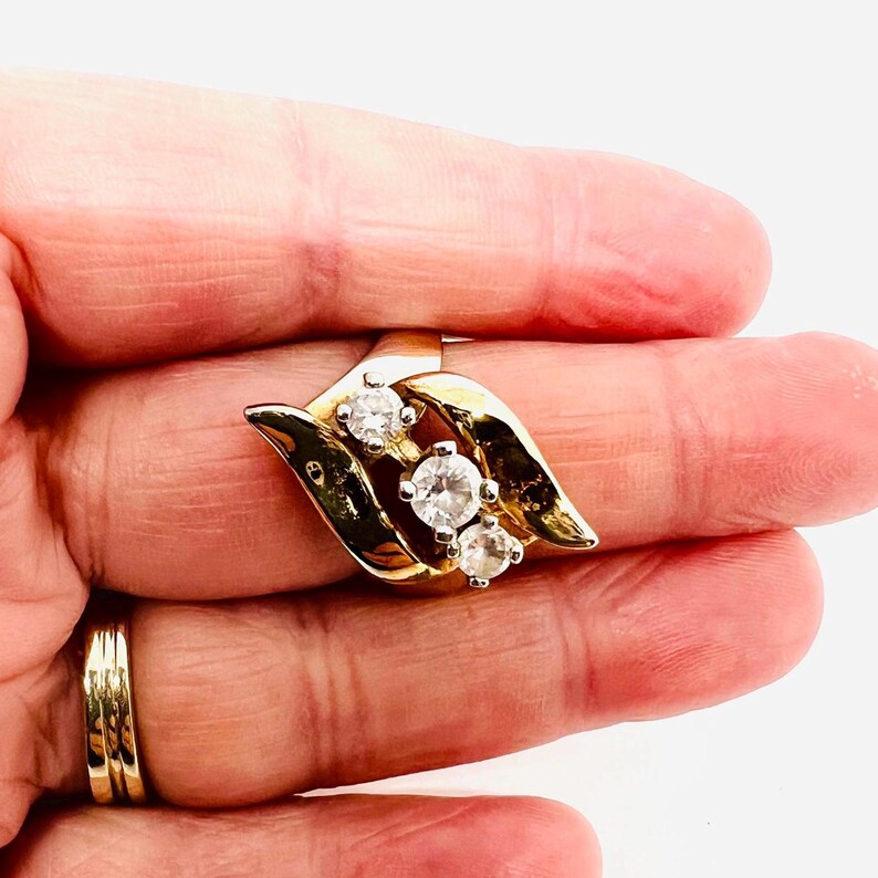 Large Gold Tone/plated 3 Clear Rhinestone Costume Ring Sz 7.5 Vintage ...