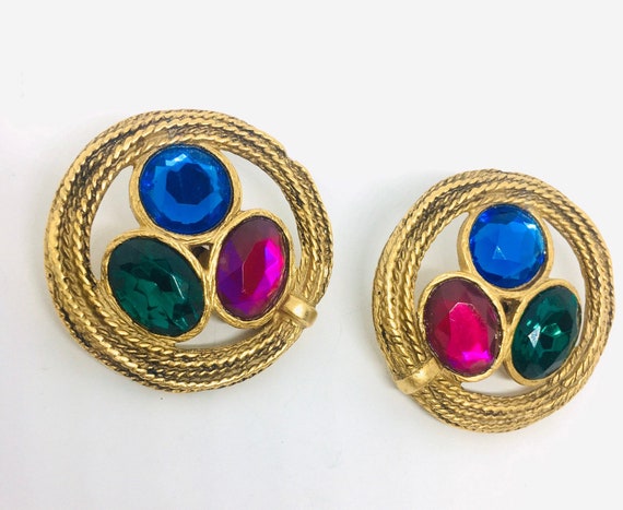 Beautiful Large Rhinestone Earrings Ornate Clip B… - image 3