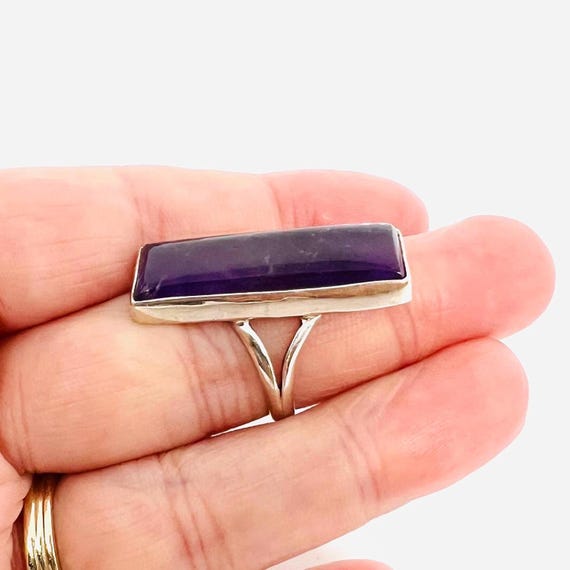 Long Sterling Silver Rectangular Shaped AMETHYST … - image 8