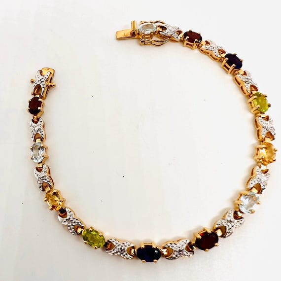 Vintage Ross Simons Sterling Silver Vermeil Multi Gemstone Tennis Bracelet
