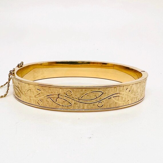 KREMENTZ Gold Filled Textured & Engraved Bangle Bracelet