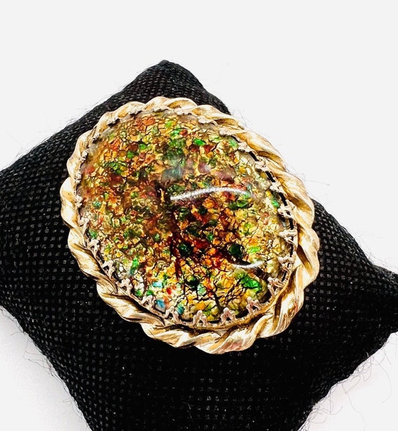 Large Ornate Cat’sEye Foiled Glass Brooch Japan Si